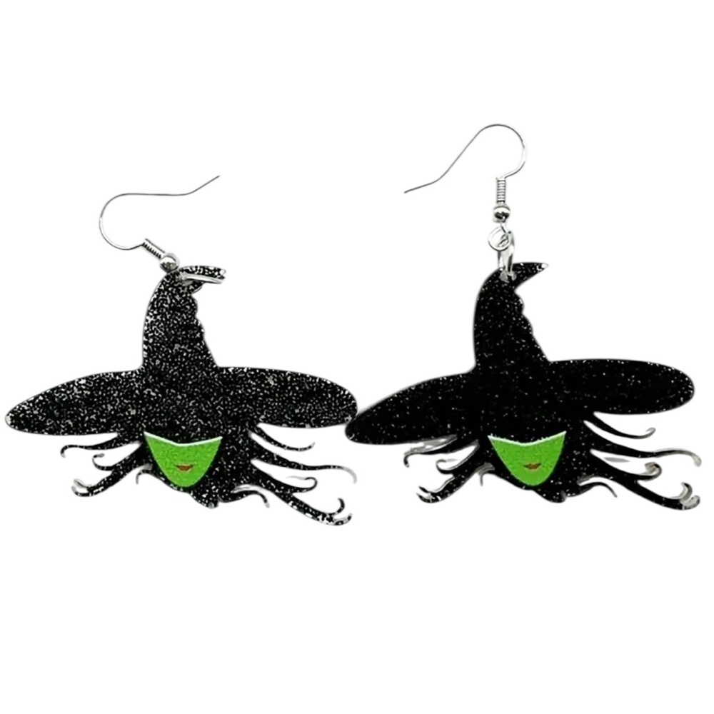 Green Face Witch Hat Earrings